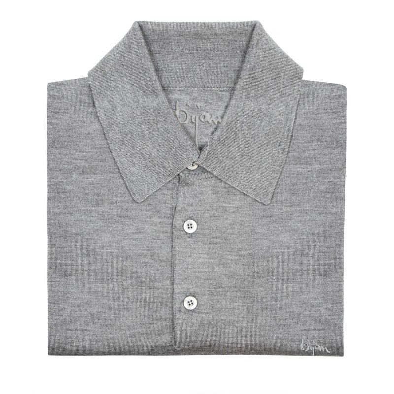 Pearl Grey Long Sleeve Cashmere and Silk Polo Shirt