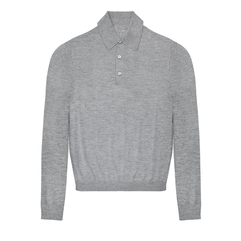 Pearl Grey Long Sleeve Cashmere and Silk Polo Shirt