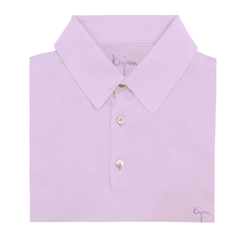 Lilac Long Sleeve Cashmere and Silk Polo Shirt