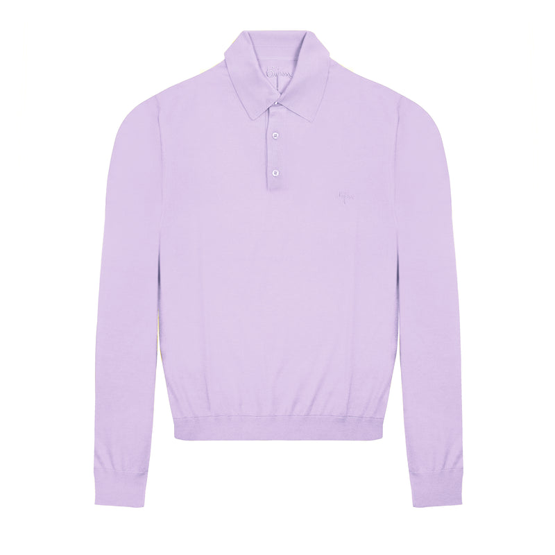 Lilac Long Sleeve Cashmere and Silk Polo Shirt