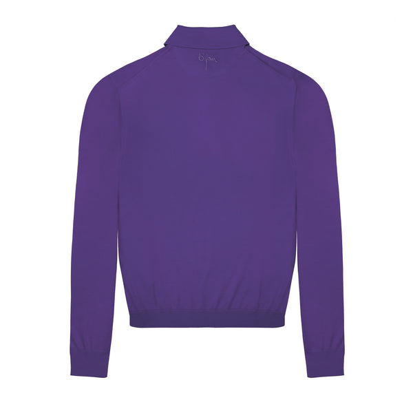 Purple Long Sleeve Cashmere and Silk Polo Shirt
