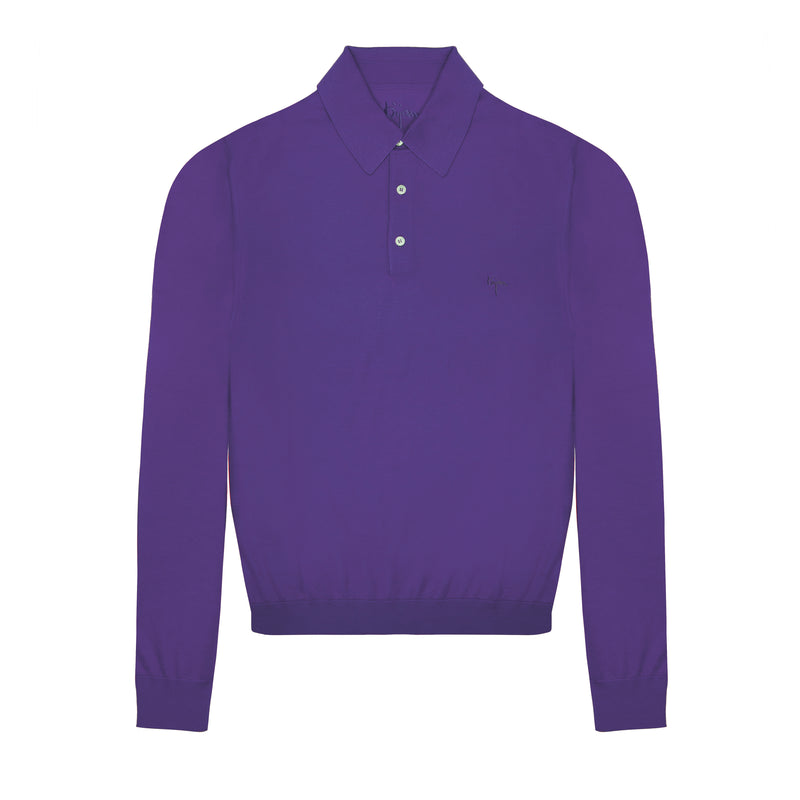 Purple Long Sleeve Cashmere and Silk Polo Shirt