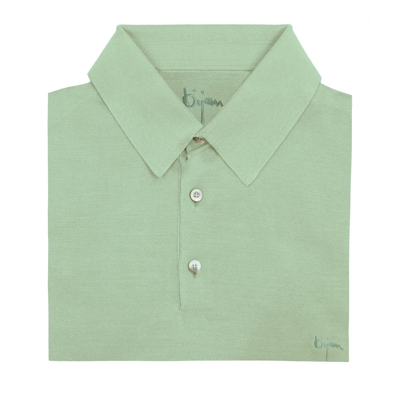 Seafoam Green Short Sleeve Pure Silk Polo Shirt