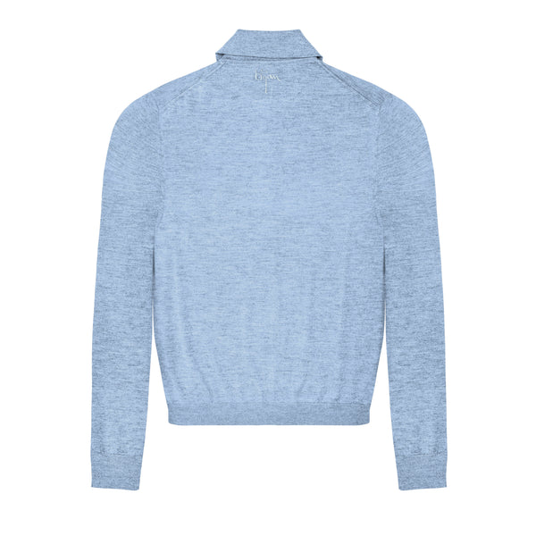 Sky Blue Long Sleeve Cashmere and Silk Polo Shirt