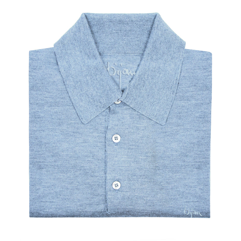 Sky Blue Long Sleeve Cashmere and Silk Polo Shirt