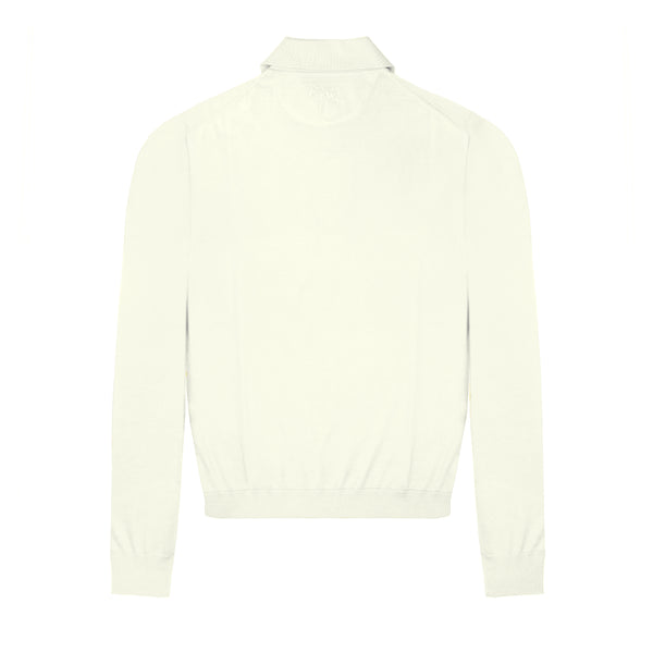 White Long Sleeve Cashmere and Silk Polo Shirt