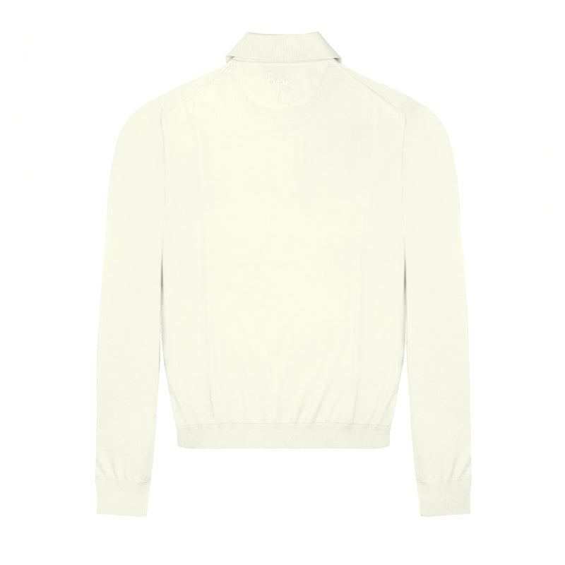 White Long Sleeve Cashmere and Silk Polo Shirt