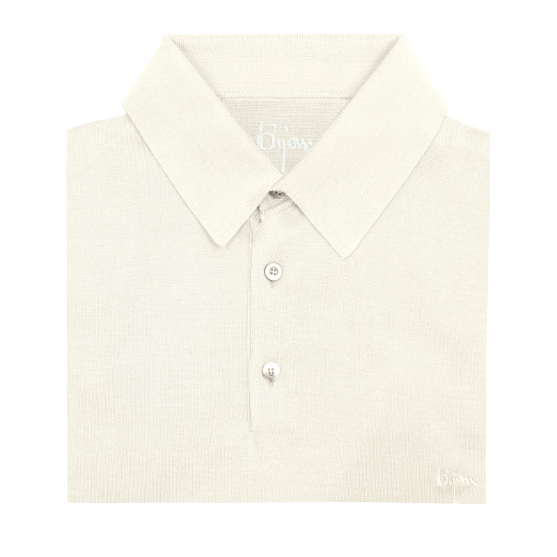 White Long Sleeve Cashmere and Silk Polo Shirt