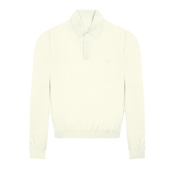 White Long Sleeve Cashmere and Silk Polo Shirt