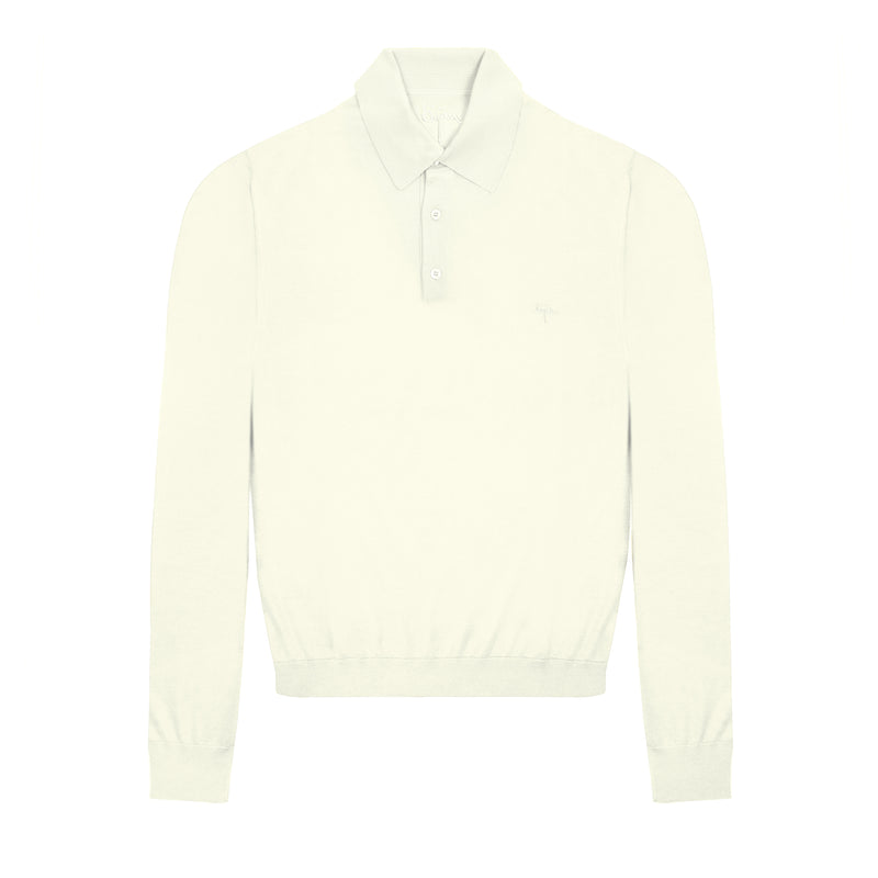 White Long Sleeve Cashmere and Silk Polo Shirt
