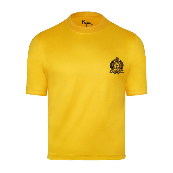 Bijan Yellow with Navy Crest Short Sleeve T-Shirt