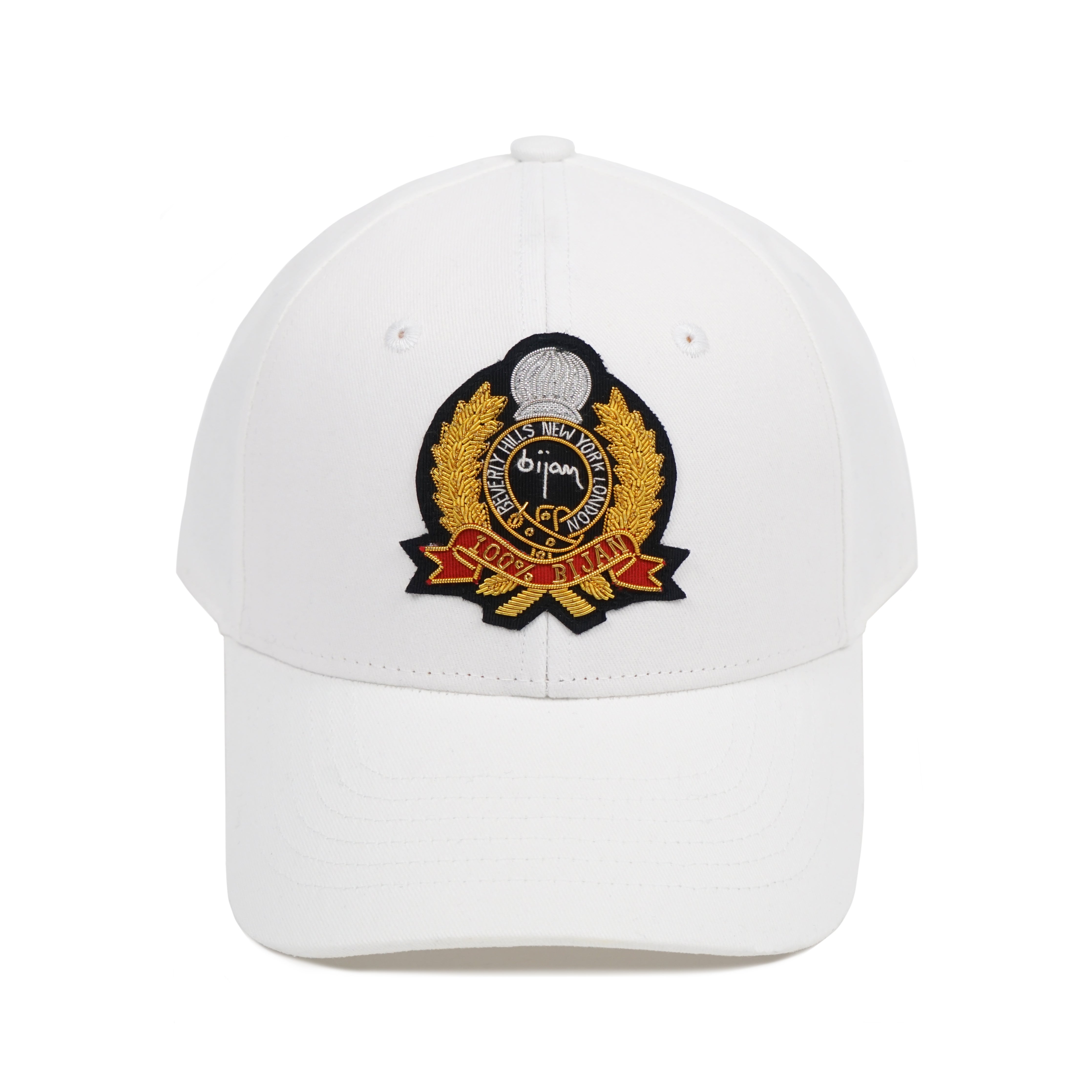 White with Gold Crest Cap House of Bijan