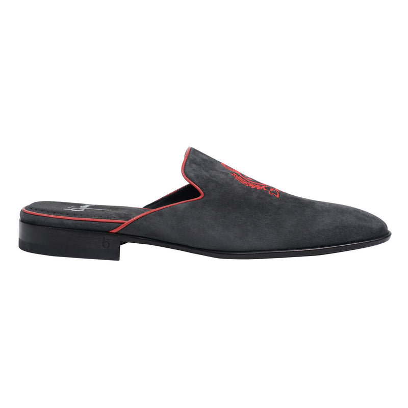 Grey and Red Slip On Suede Loafer