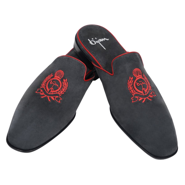 Grey and Red Slip On Suede Loafer