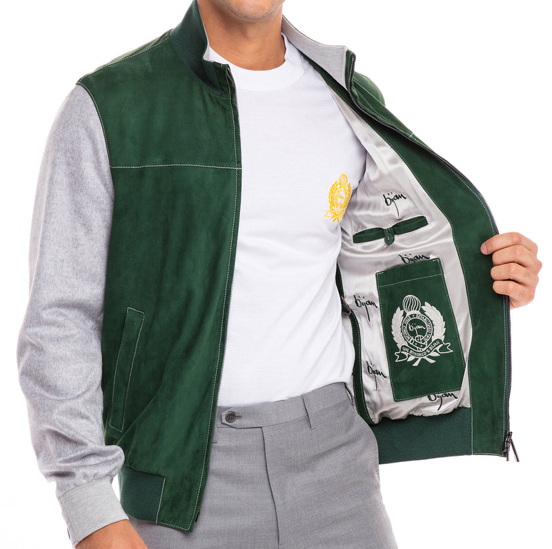 Forest Green and Grey Suede and Cashmere Jacket