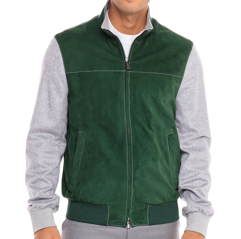 Forest Green and Grey Suede and Cashmere Jacket