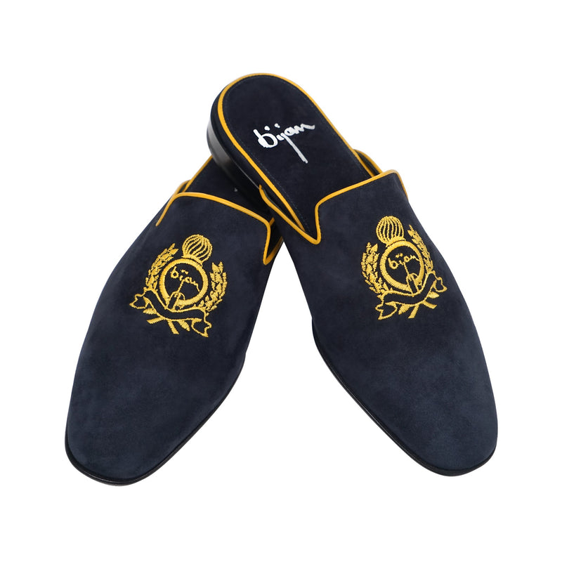 Navy and Yellow Slip On Suede Loafer