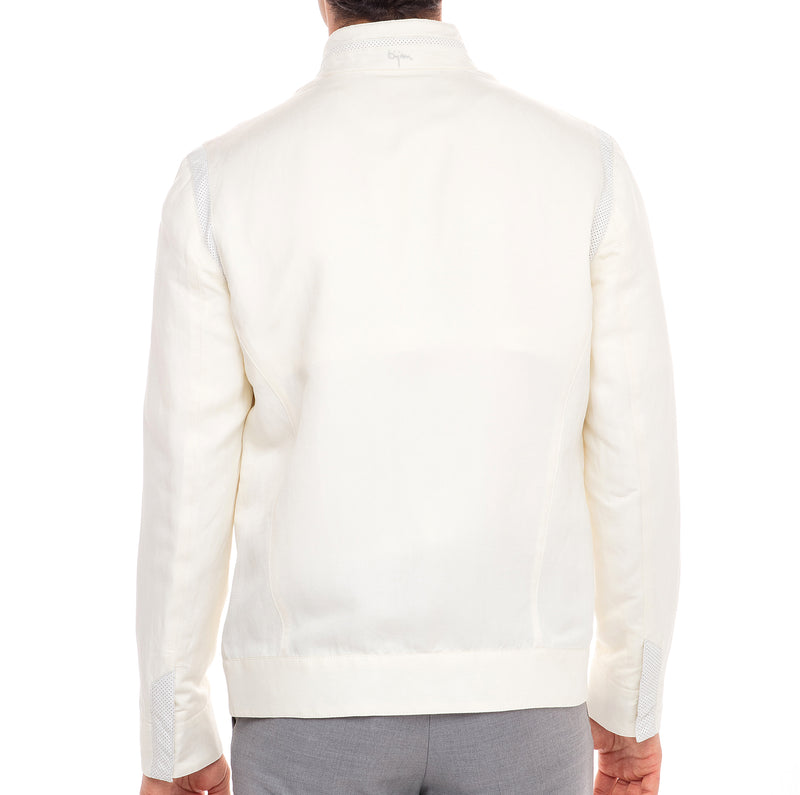 Lightweight Ivory Silk and Linen Blouson Jacket