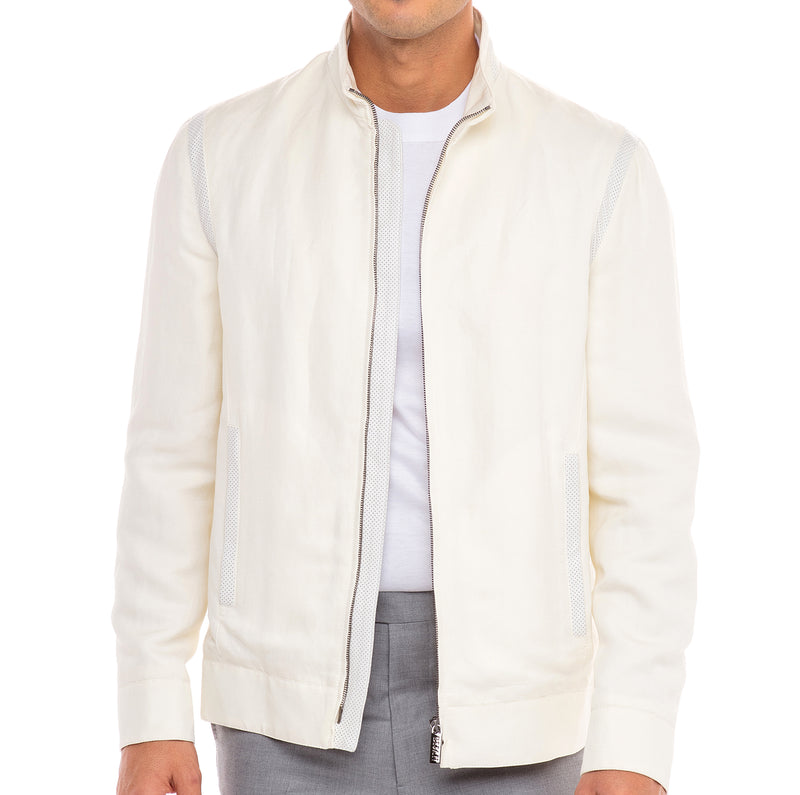 Lightweight Ivory Silk and Linen Blouson Jacket