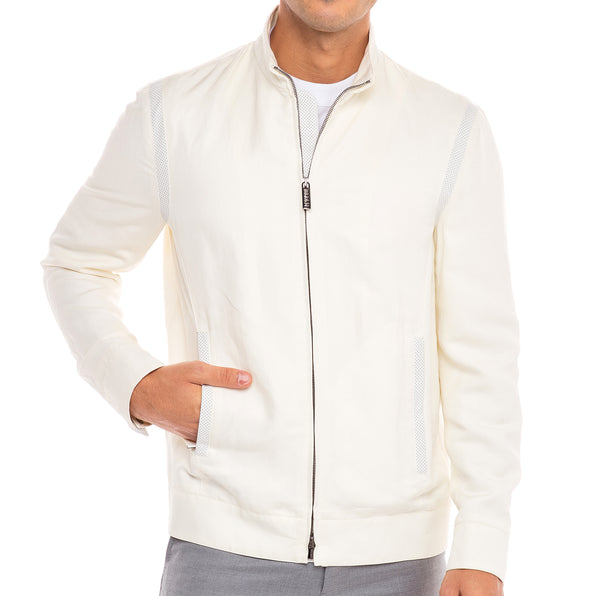 Lightweight Ivory Silk and Linen Blouson Jacket