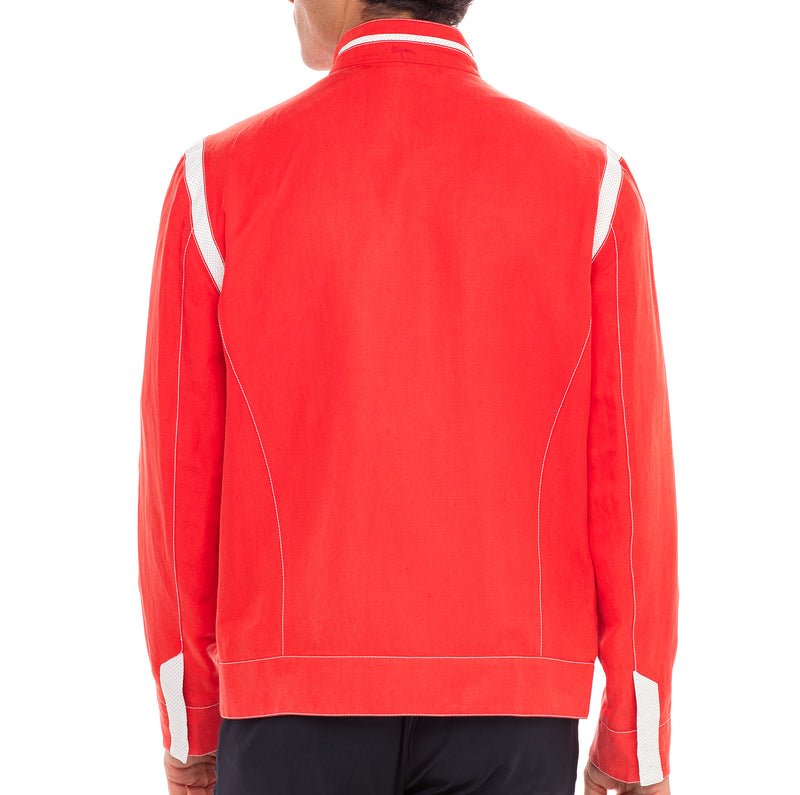 Lightweight Coral Silk and Linen Blouson Jacket