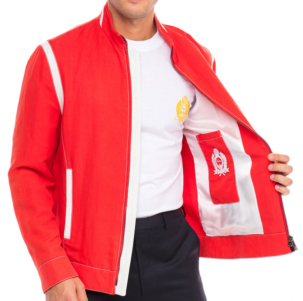 Lightweight Coral Silk and Linen Blouson Jacket