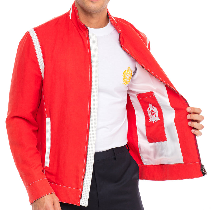 Lightweight Coral Silk and Linen Blouson Jacket