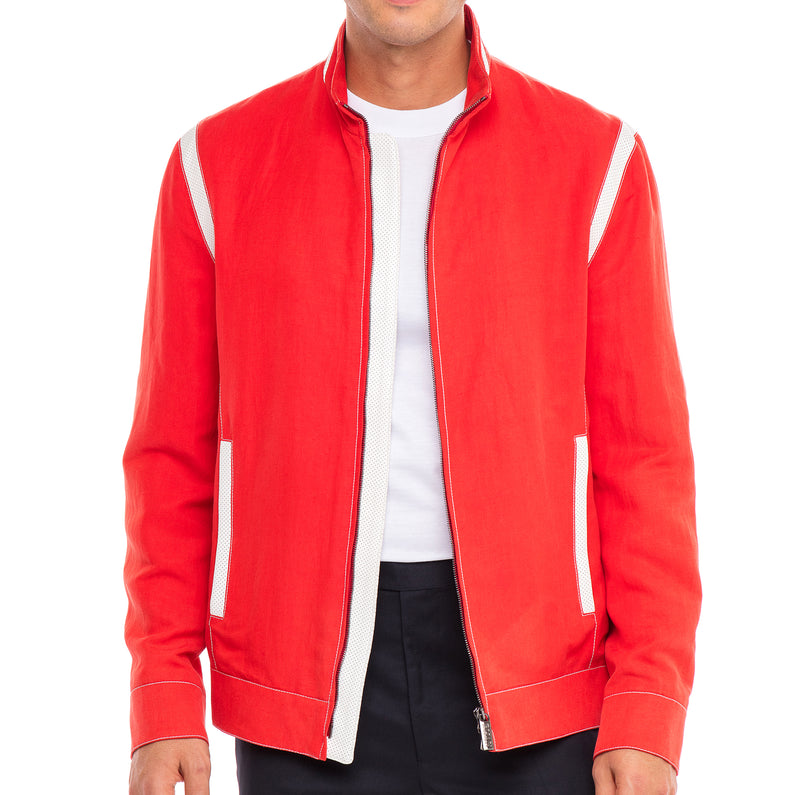 Lightweight Coral Silk and Linen Blouson Jacket