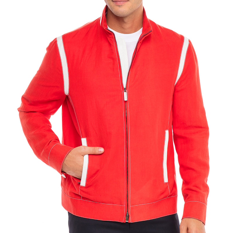 Lightweight Coral Silk and Linen Blouson Jacket