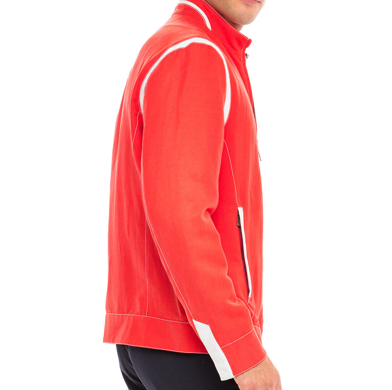 Lightweight Coral Silk and Linen Blouson Jacket