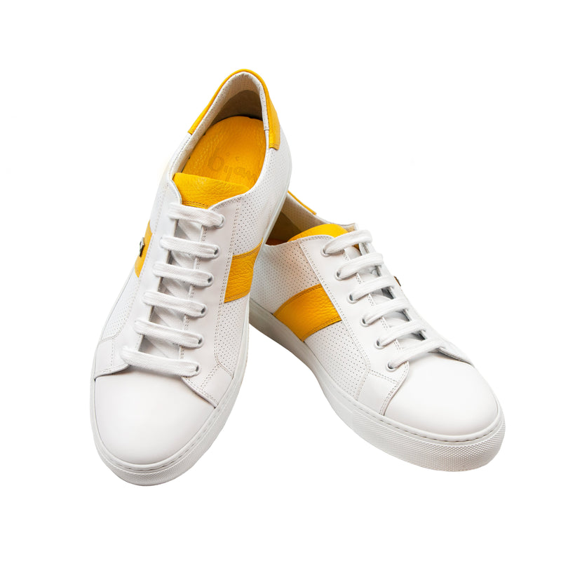 Bijan Yellow and White Leather Sneaker
