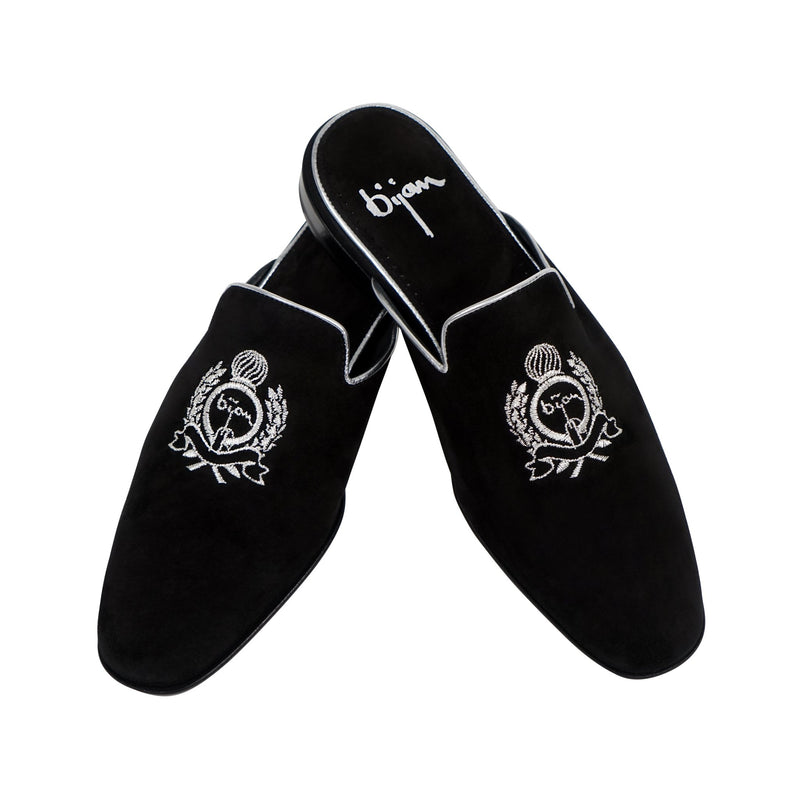 Black and Silver Slip On Suede Loafer