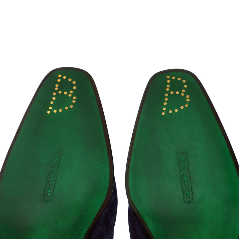 Navy Blue and Green Suede Loafer