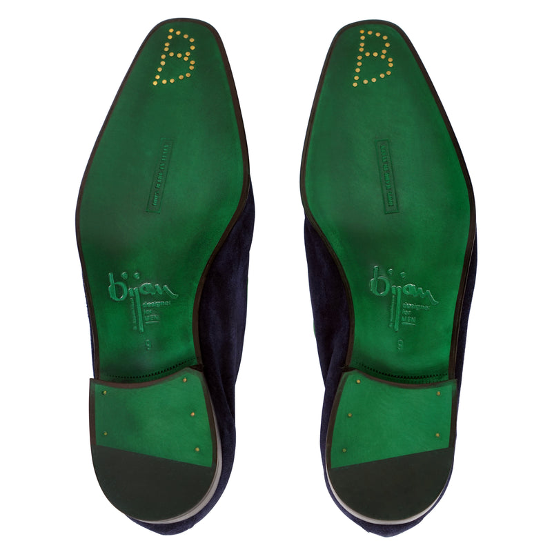 Navy Blue and Green Suede Loafer