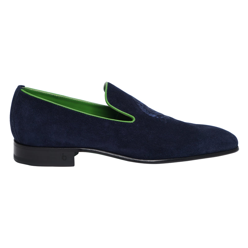 Navy Blue and Green Suede Loafer