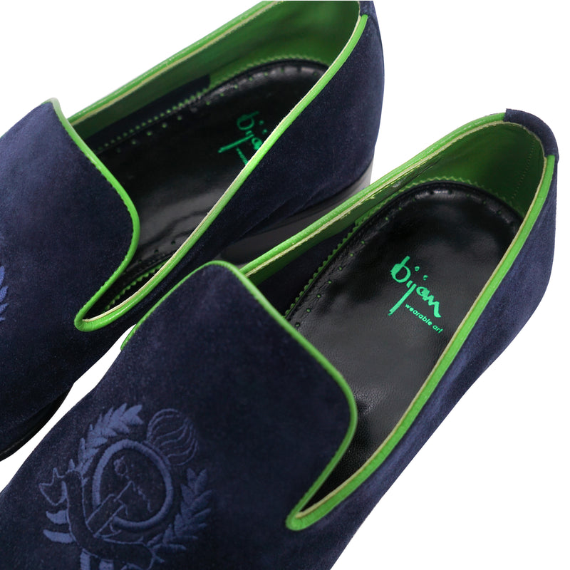 Navy Blue and Green Suede Loafer