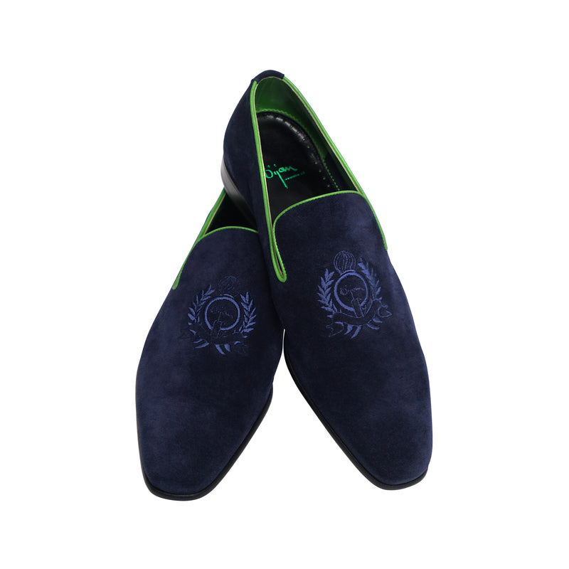 Navy Blue and Green Suede Loafer