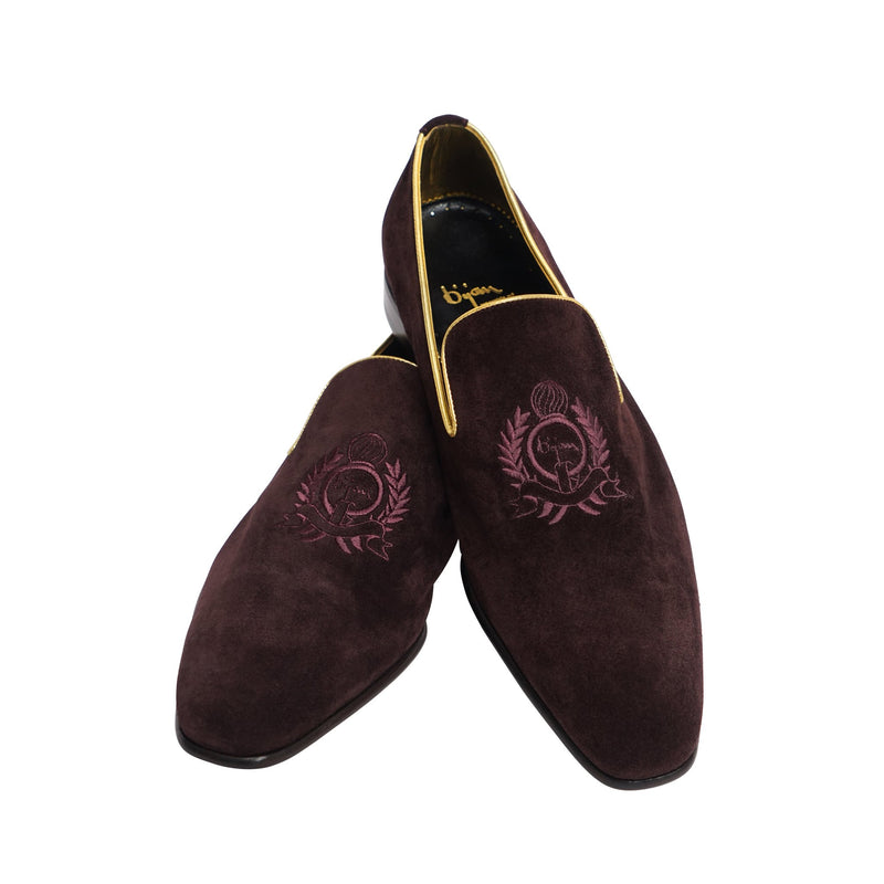 Burgundy and Gold Suede Loafer