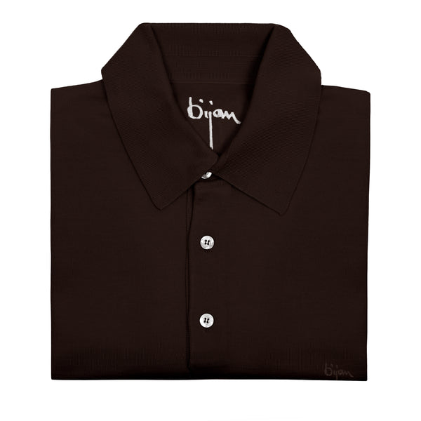 Chocolate Brown Short Sleeve Pure Silk Polo Shirt