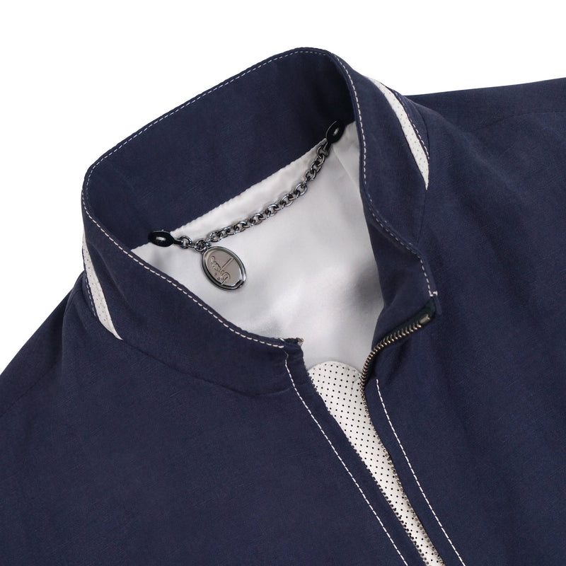 Lightweight Blue Silk and Linen Blouson Jacket