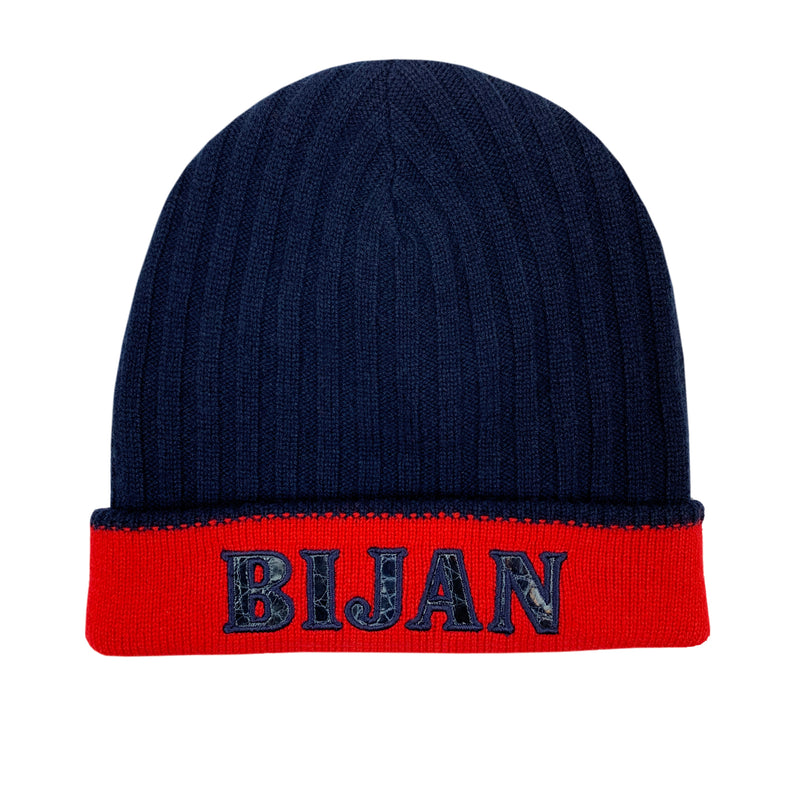 Bijan Red and Midnight Blue Cashmere Reversible Beanie