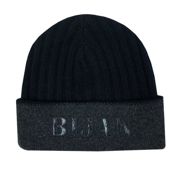 Bijan Onyx and Charcoal Grey Cashmere Reversible Beanie