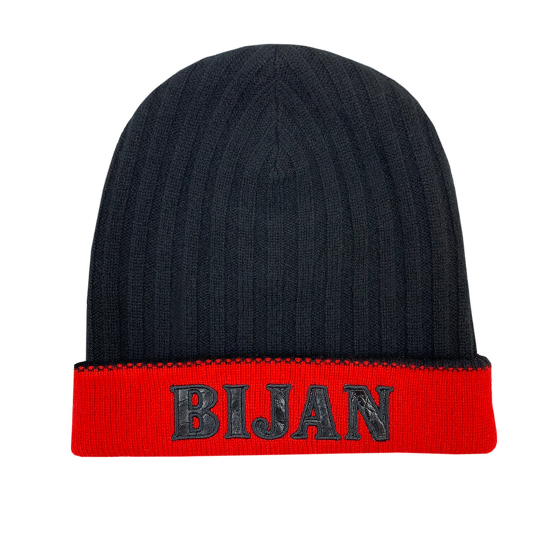 Bijan Red and Onyx Cashmere Reversible Beanie