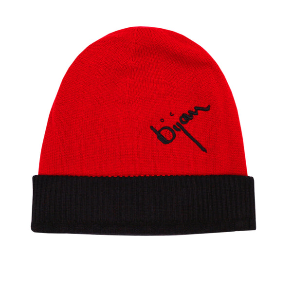 Bijan Red and Onyx Cashmere Reversible Beanie