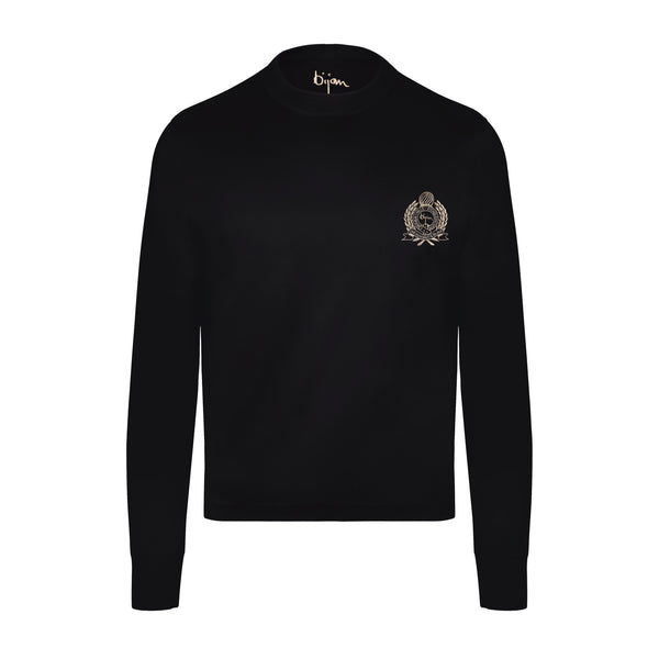 トップス GOLDEN  / CREW NECK LOGO EMBROIDERY Black with Gold Crest Long Sleeve T-Shirt – House of Bijan