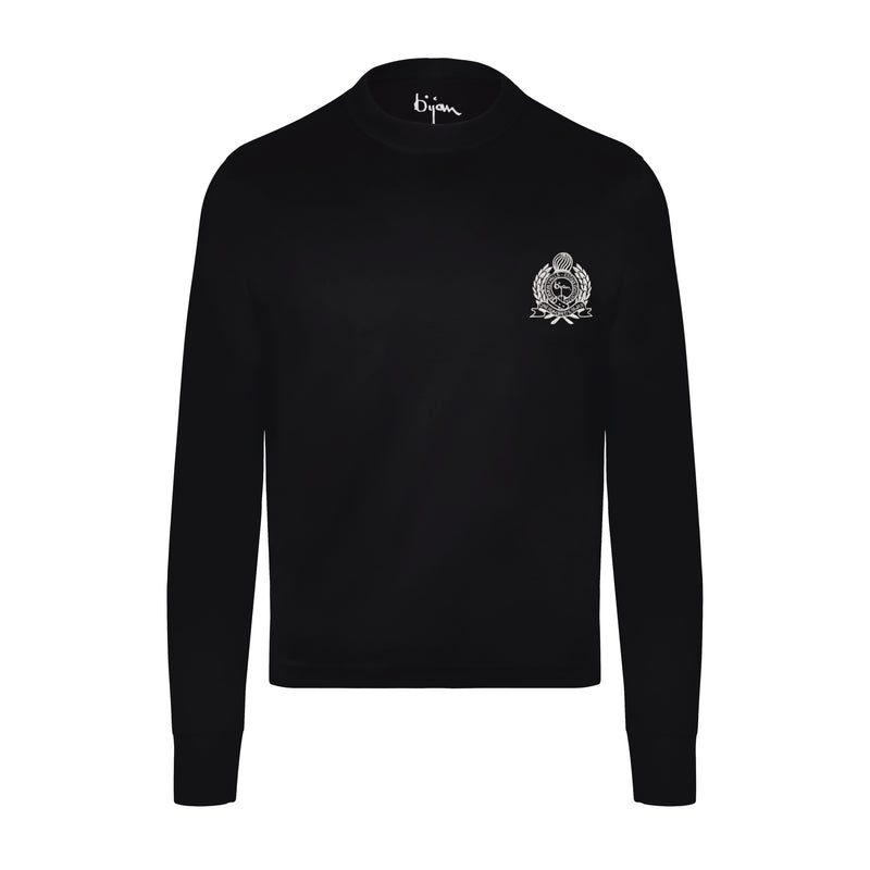 Black with Metallic Crest Long Sleeve T-Shirt