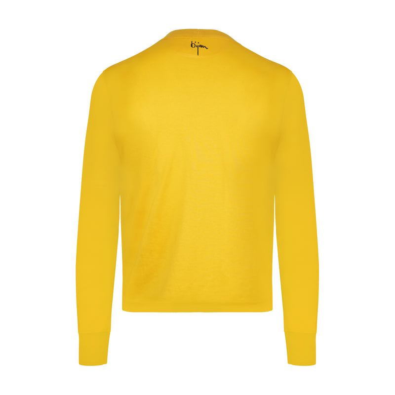 Bijan Yellow with Navy Crest Long Sleeve T-Shirt