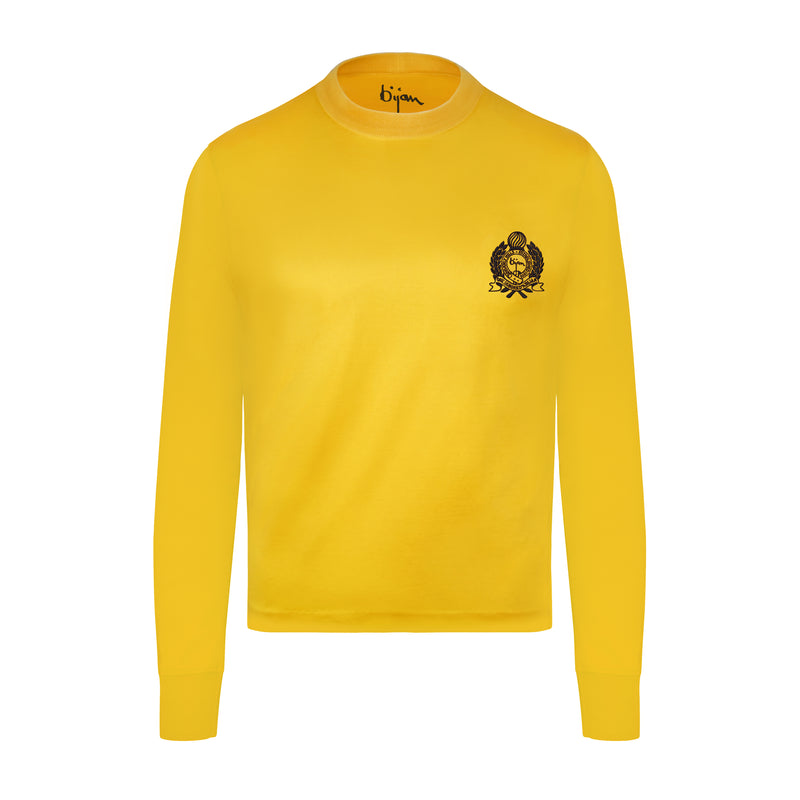 Bijan Yellow with Navy Crest Long Sleeve T-Shirt