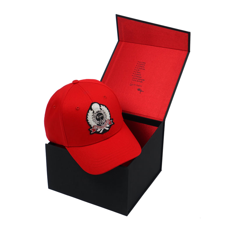 Bijan Red with Silver Crest Cap