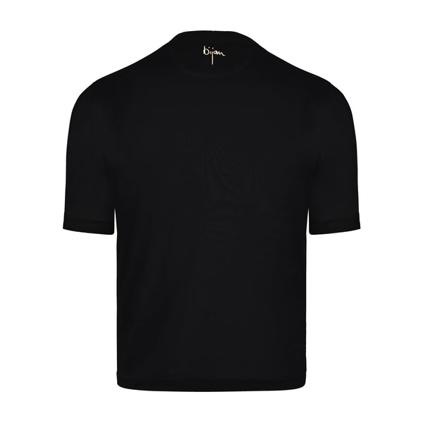 Black Round Neck Short Sleeve T-Shirt with 3 Buttons